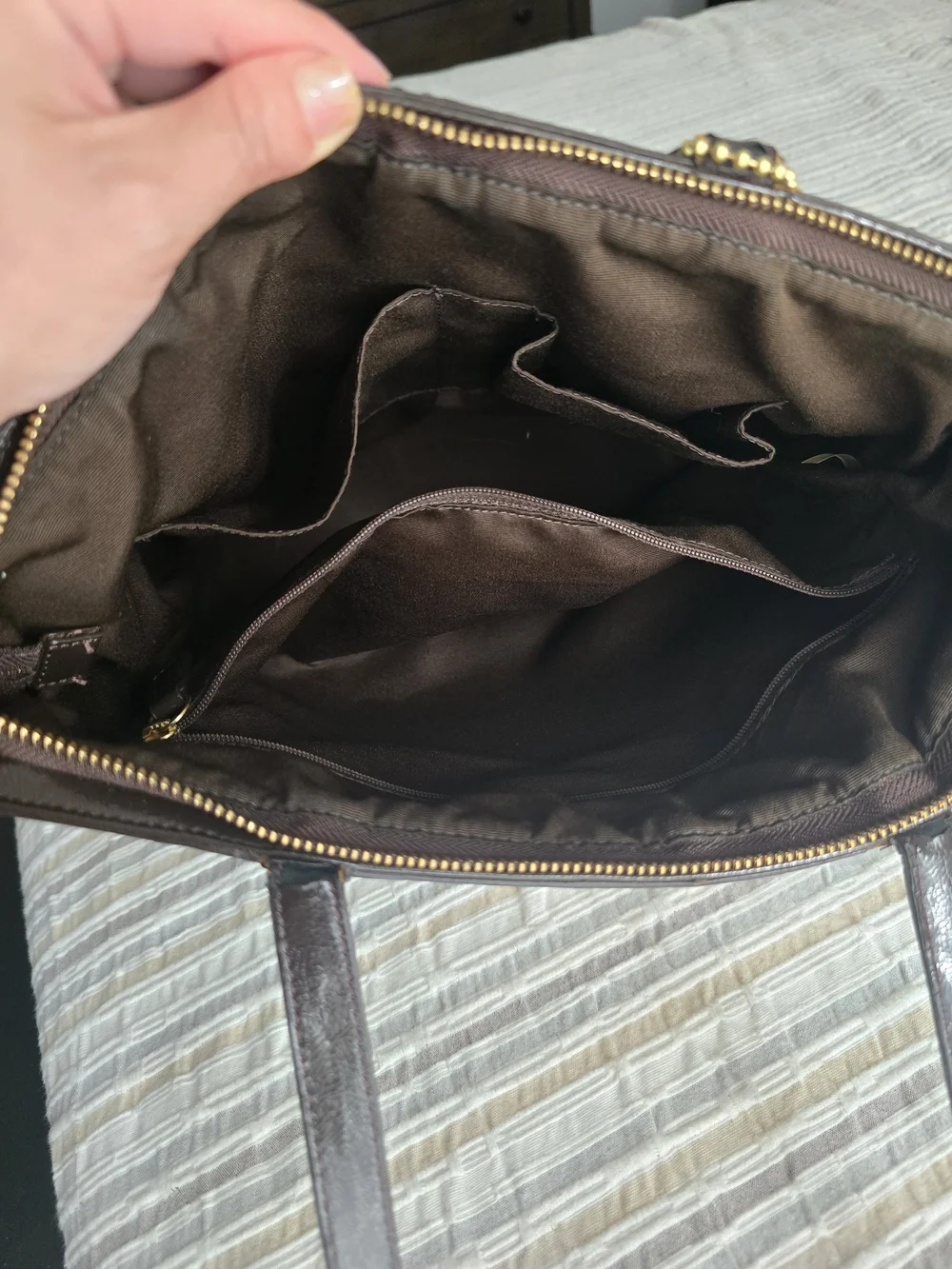 Coach Beige and Brown Signature Canvas Tote with Dark Brown Trim